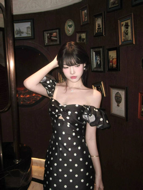 Polka Dot Double Removal Straps Hollow Out Maxi Dress